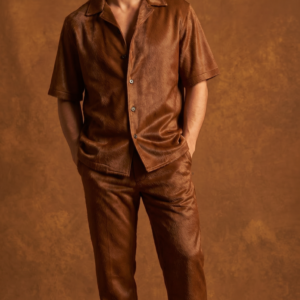 Equestrian Luxe Horse Texture Co-Ord Set – Premium Cuban Collar Shirt & Straight Fit Trousers