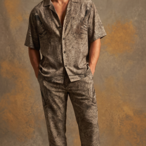 Warthog Earthbound Luxe Co-Ord Set – Premium Textured Cuban Collar Shirt & Relaxed Trousers