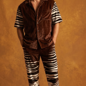 OKAPI Luxe Velvet Safari Co-Ord Set – Zebra Stripe Statement Resort Wear for Men
