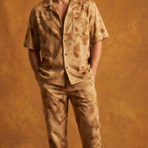 Camel Mirage Luxe Co-Ord Set – Premium Desert Print Cuban Collar Resort Wear for Men