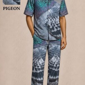 Urban Pigeon Feather Printed Premium Co-Ord Set for Men