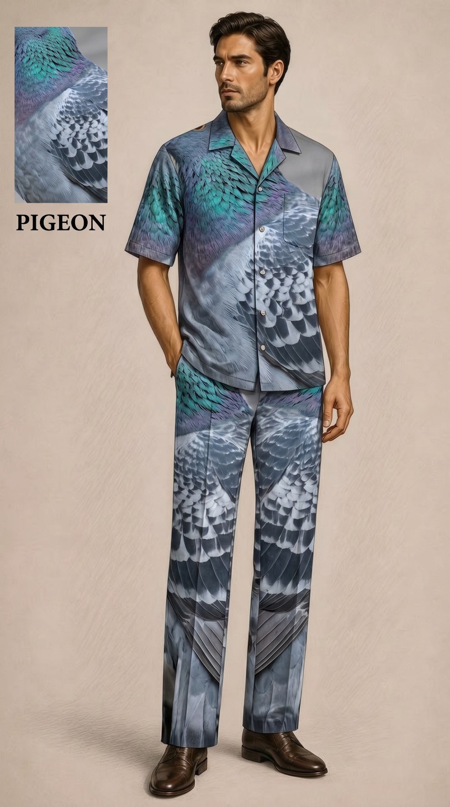 Pic 12 Urban Pigeon Feather Printed Premium Co-Ord Set for Men