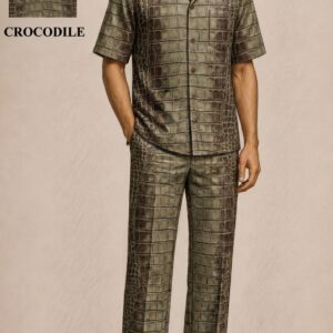 Men’s Olive Crocodile Texture Premium Co-Ord Set