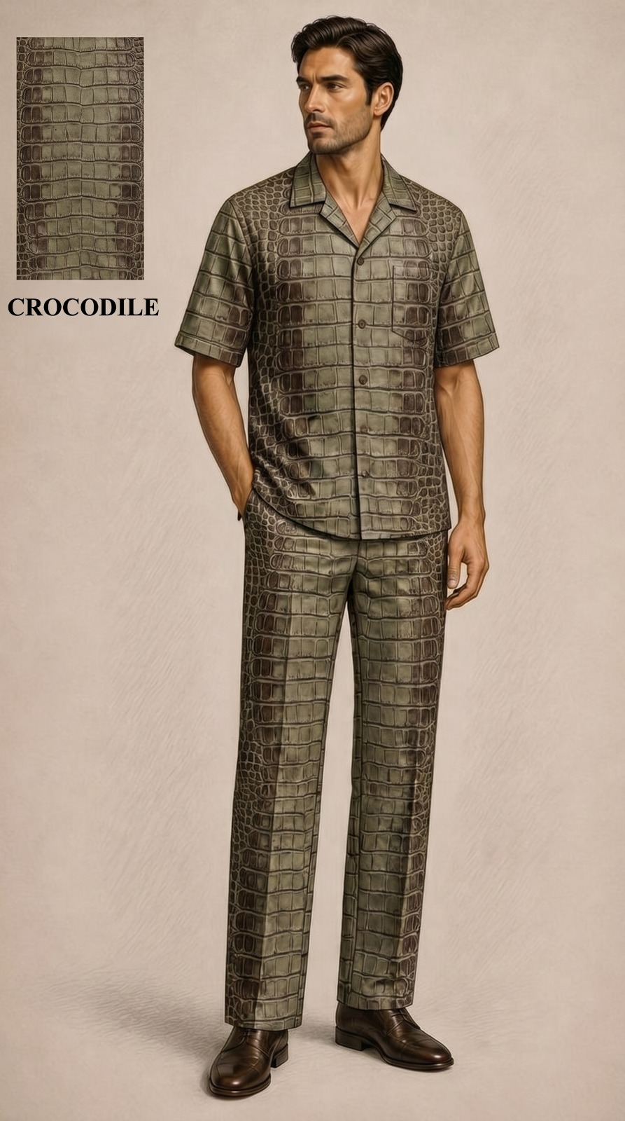 Pic 16 Men’s Olive Crocodile Texture Premium Co-Ord Set