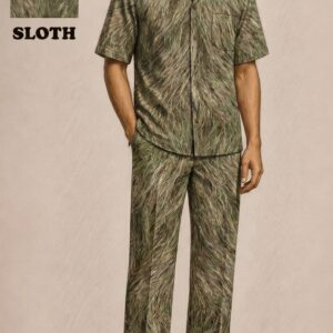 Men’s Sloth Texture Printed Co-Ord Set – Relaxed Fit Shirt & Trouser