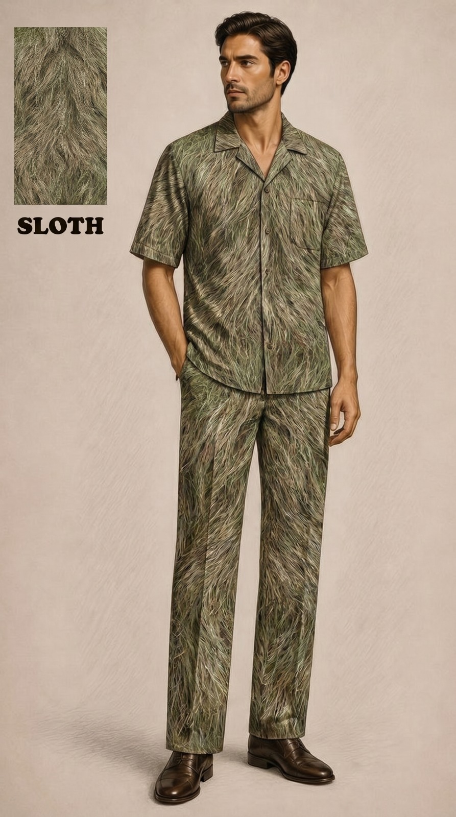 Pic 17 Men’s Sloth Texture Printed Co-Ord Set – Relaxed Fit Shirt & Trouser