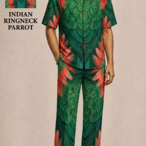 Indian Ringneck Parrot Feather Print Premium Co-Ord Set for Men