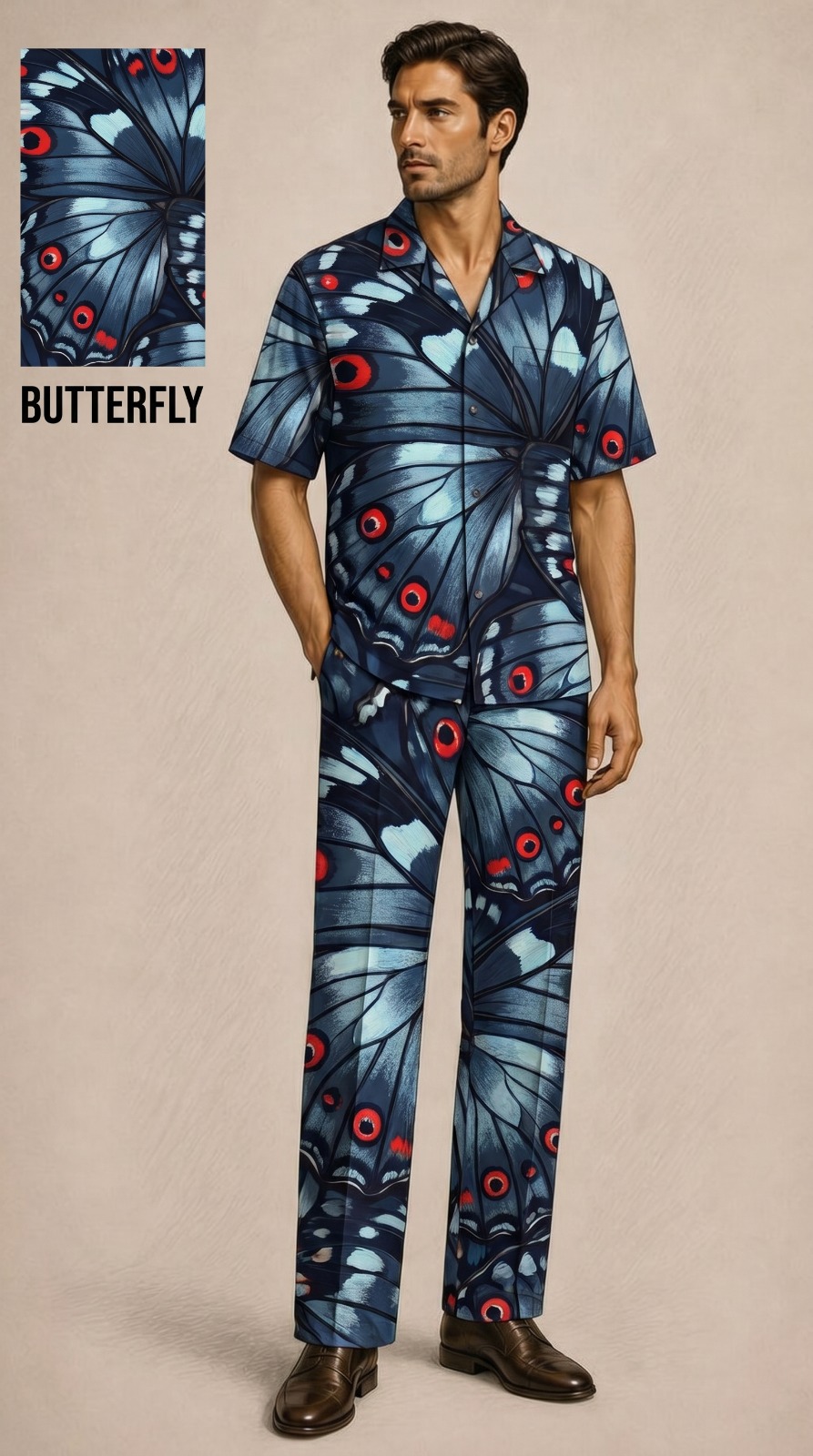 Pic 20 Men’s Blue Butterfly Print Co-Ord Shirt & Pant Set