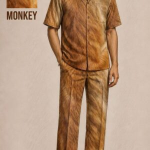 Men’s Monkey Fur Print Cuban Collar Co-ord Set