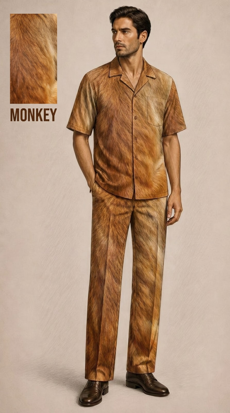 Pic 21 Men’s Monkey Fur Print Cuban Collar Co-ord Set