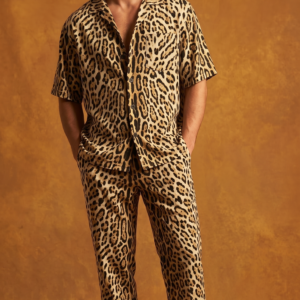 Ocelot Royale Luxe Co-Ord Set – Premium Wild Print Cuban Collar Shirt & Relaxed Trousers