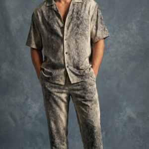 WOLF Instinct Premium Men’s Co-Ord Set – Wild Fur Texture Cuban Collar Shirt & Straight Fit Trousers