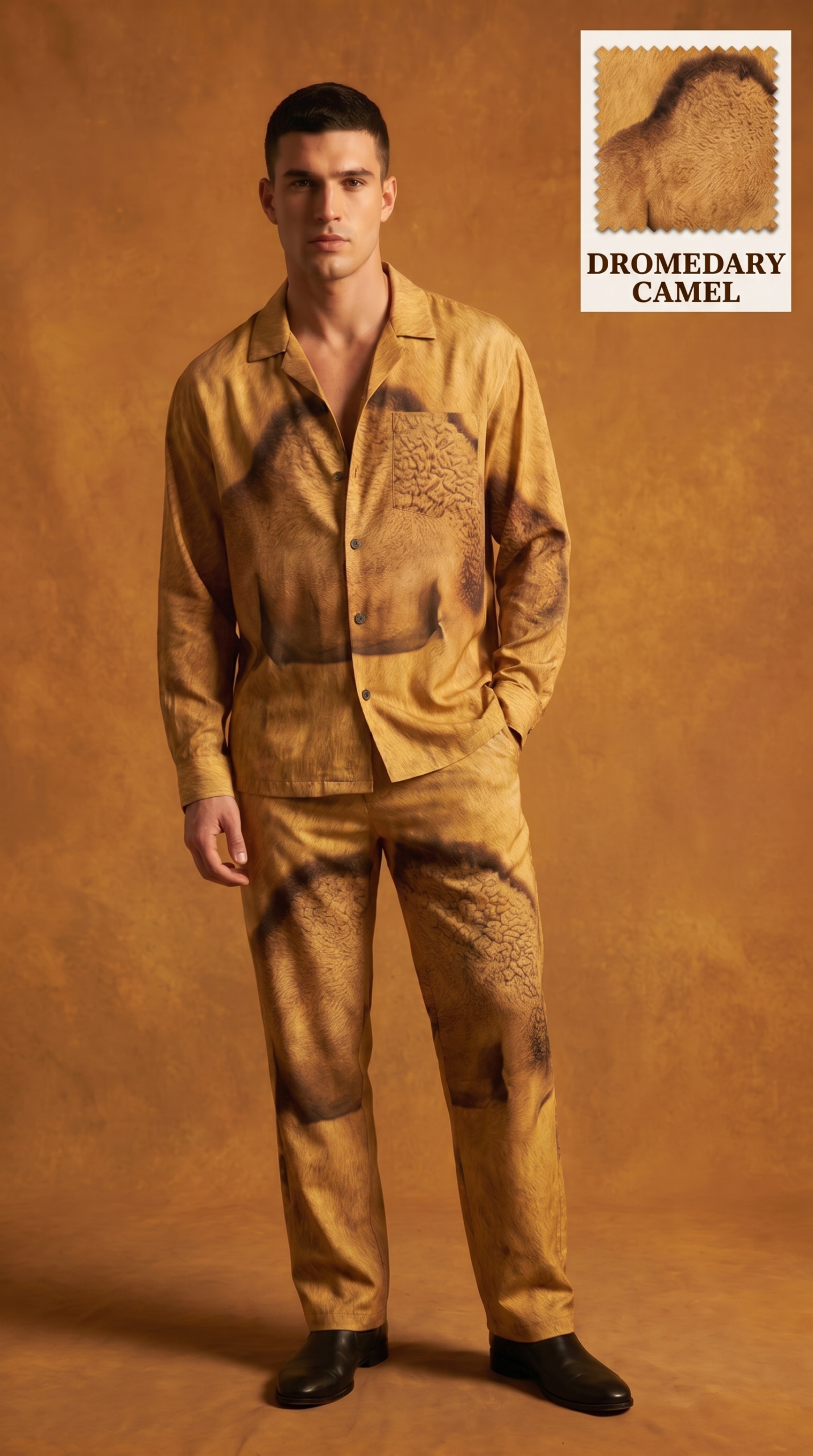 Dromedary Desert Luxe Co-Ord Set – Regal Camel Texture Resort Wear for Men Dromedary Desert Luxe Co-Ord Set – Regal Camel Texture Resort Wear for Men