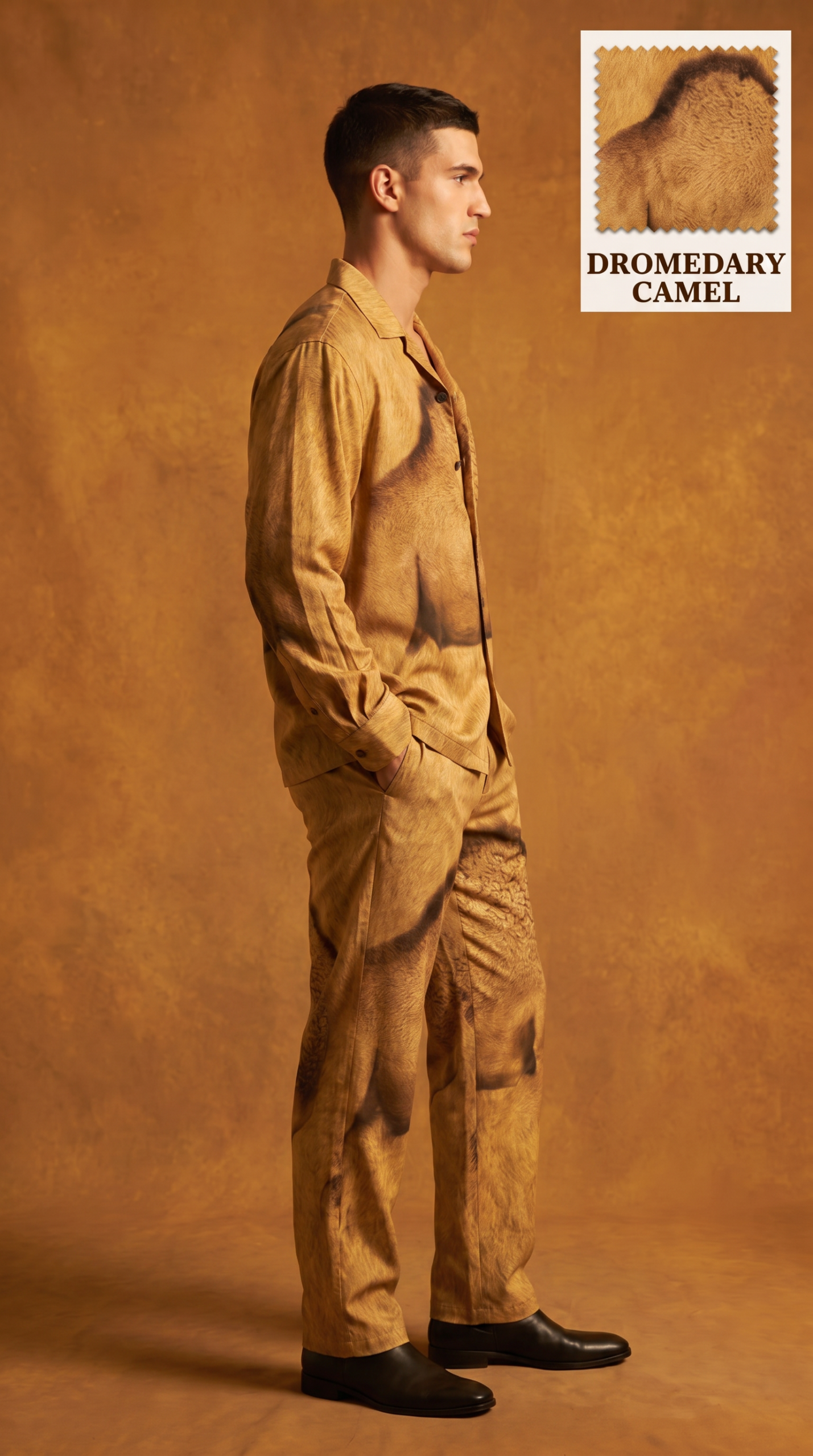 Dromedary Desert Luxe Co-Ord Set – Regal Camel Texture Resort Wear for Men