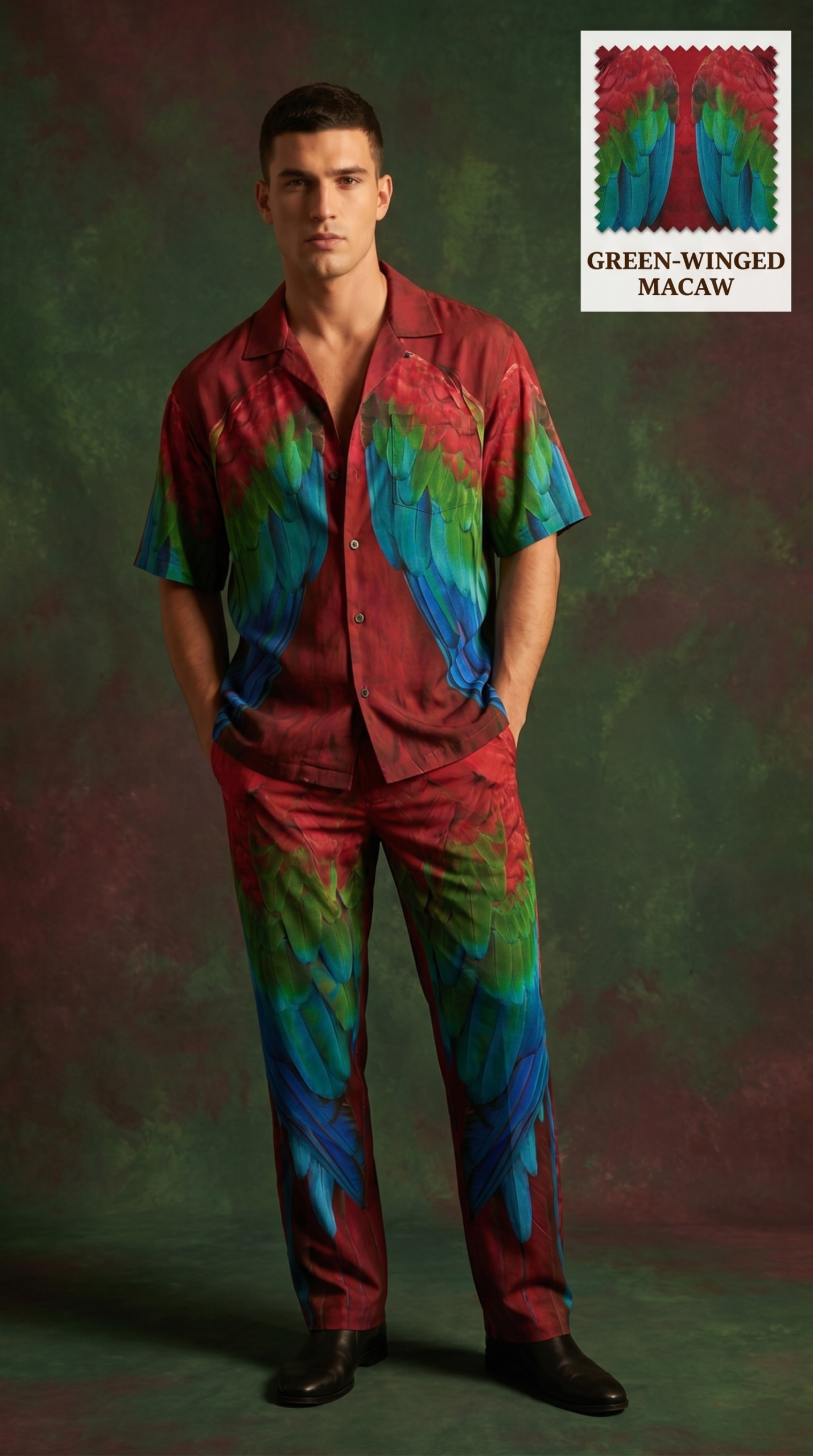 hf_20260609_193906_3764ee9c-7d0b-4e05-adbb-5e452e40735e Green-Winged Macaw Majesty Luxe Co-Ord Set