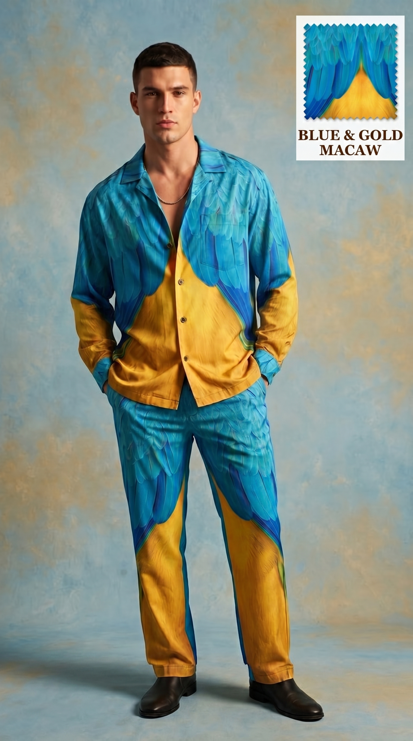 hf_20260609_195649_df9aa1ad-e6c1-4342-b07d-1ab4c5790c79 Blue & Gold Macaw Royal Plumage Co-Ord Set
