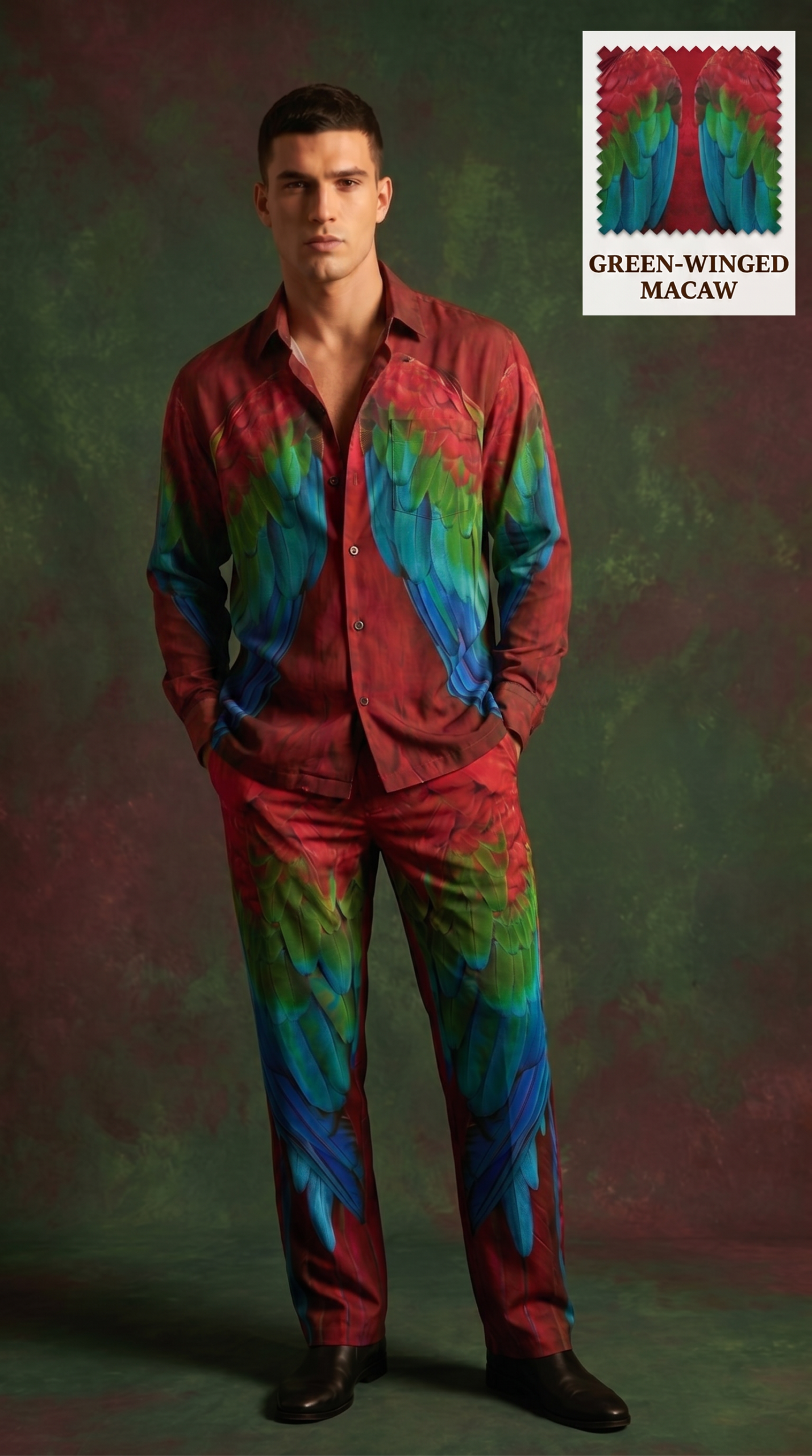 hf_20260609_200015_d54c6a4a-aadb-4bd5-bdde-b49b4e8fa285 Green-Winged Macaw Luxury Co-Ord Set